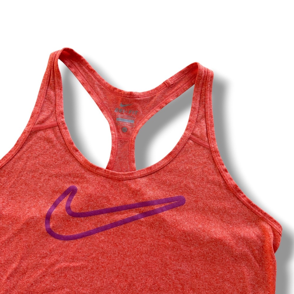 Nike Dri-FIT Women M Orange Purple Swoosh Racerback Crop Tank Top 451393-836 Y2K